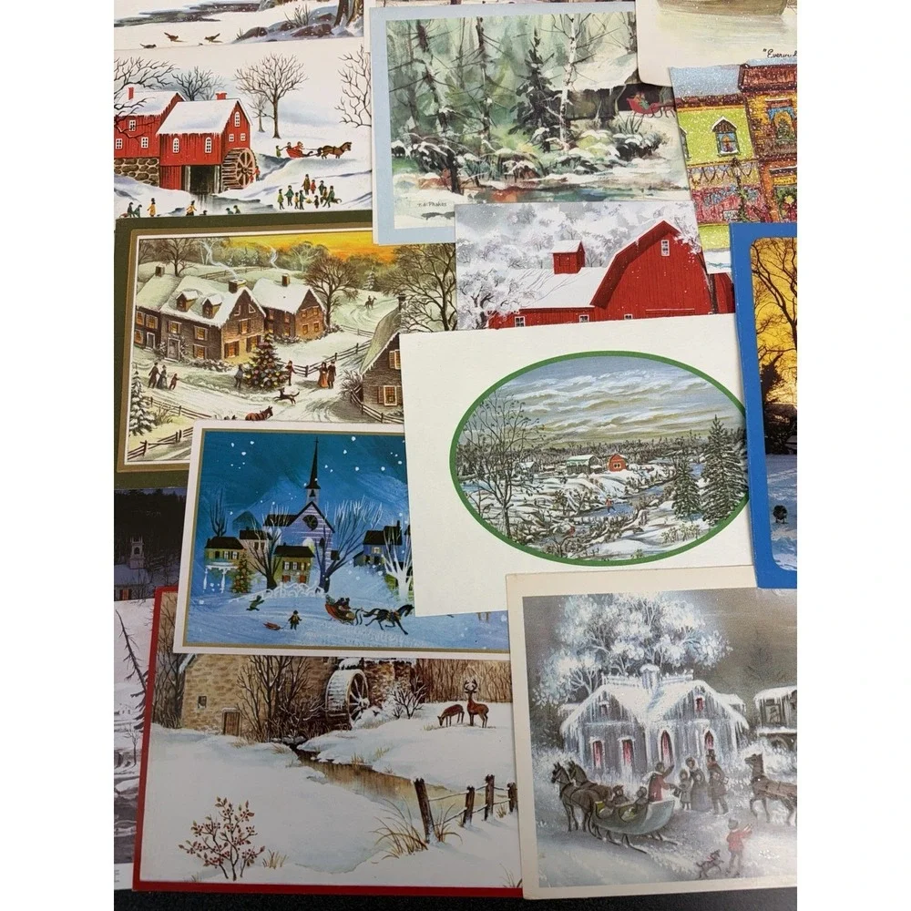Vintage Christmas Cards Fronts ONLY Houses Barns Bridges Scrapbooking Crafts 50+